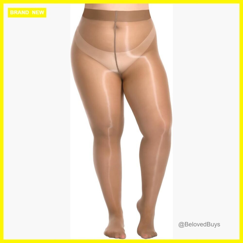 Plus Size Shiny Sheer Tights High Waist Silk Oil Pantyhose XL-4XL
